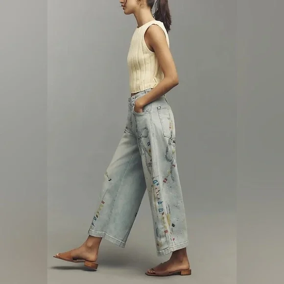 Anthropologie Pilcro Light Blue Wide-Leg Jeans 28 high rise wide leg painted - Picture 2 of 11